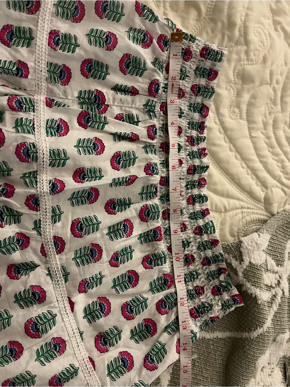 J. Crew Smocked tiered mini skirt with Pink & Green Flor size small - Picture 3 of 9